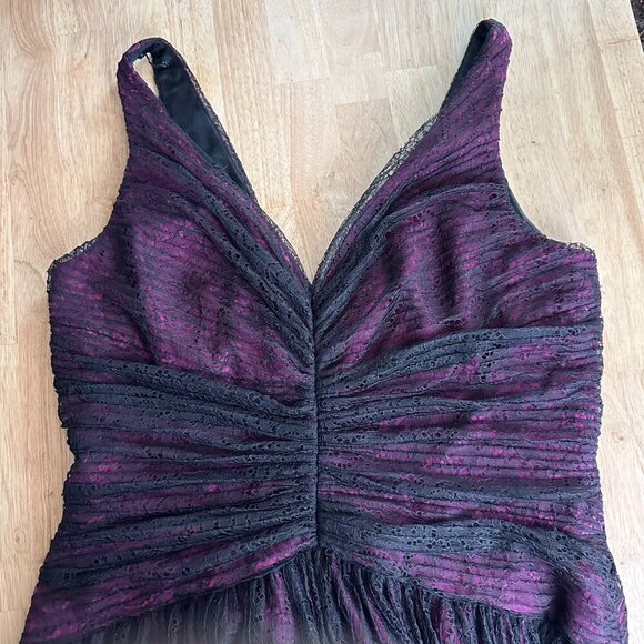 Carmen Marc Valvo Lace Black Dress Silk Underlay Fuchsia Slip under Lace 16 NWOT - Picture 6 of 12